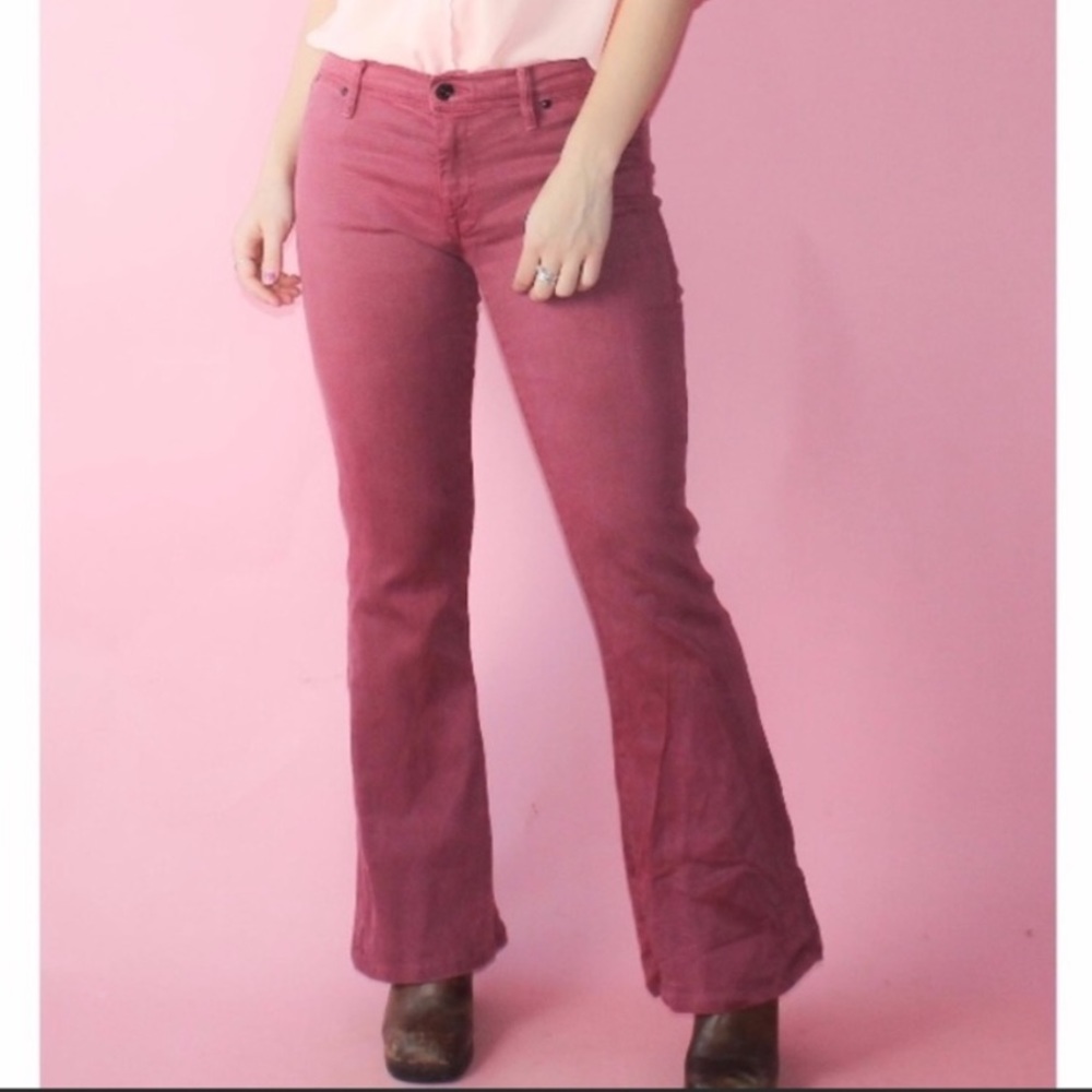 Mother Denim Curfew Flare Jeans in Raspberry